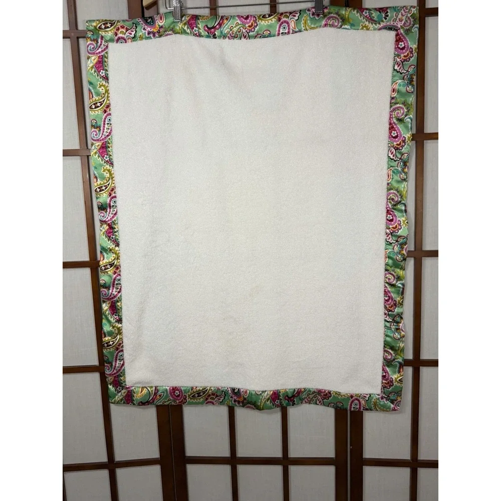 Vera Bradley Baby Blanket White with Satin Paisley Edge 36